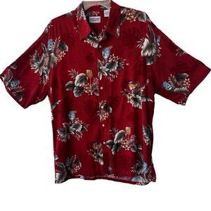 Windham Pointe Mens Hawaiian Tropical Shirt Short Sleeve Red SZ L